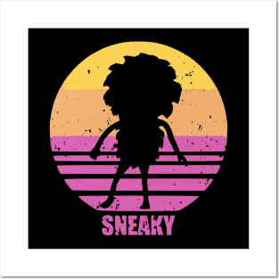 Bigfoot silhouette sneaky sasquatch for camper person love outdoors camping in retro design distressed sunset Posters and Art